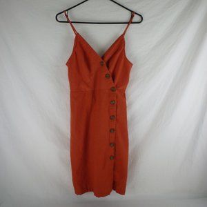 Love Tree Orange Spaghetti Strap Linen Dress - Size Small